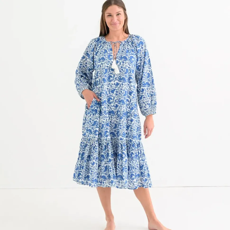 Amaranth Blue Belted Tiered Prairie Dress