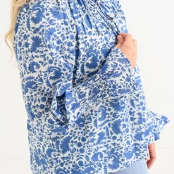 Amaranth Blue Flounce Sleeve Blouse
