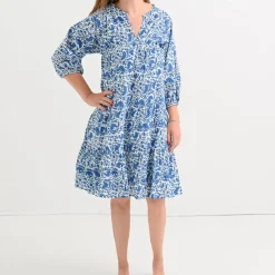 Amaranth Blue Slit Neck Shift Dress