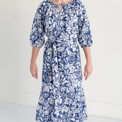 Blue Parrot Ruffle Midi Dress
