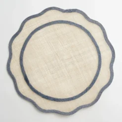 Blue Scalloped Edge Natural Fiber Placemats | Set 4