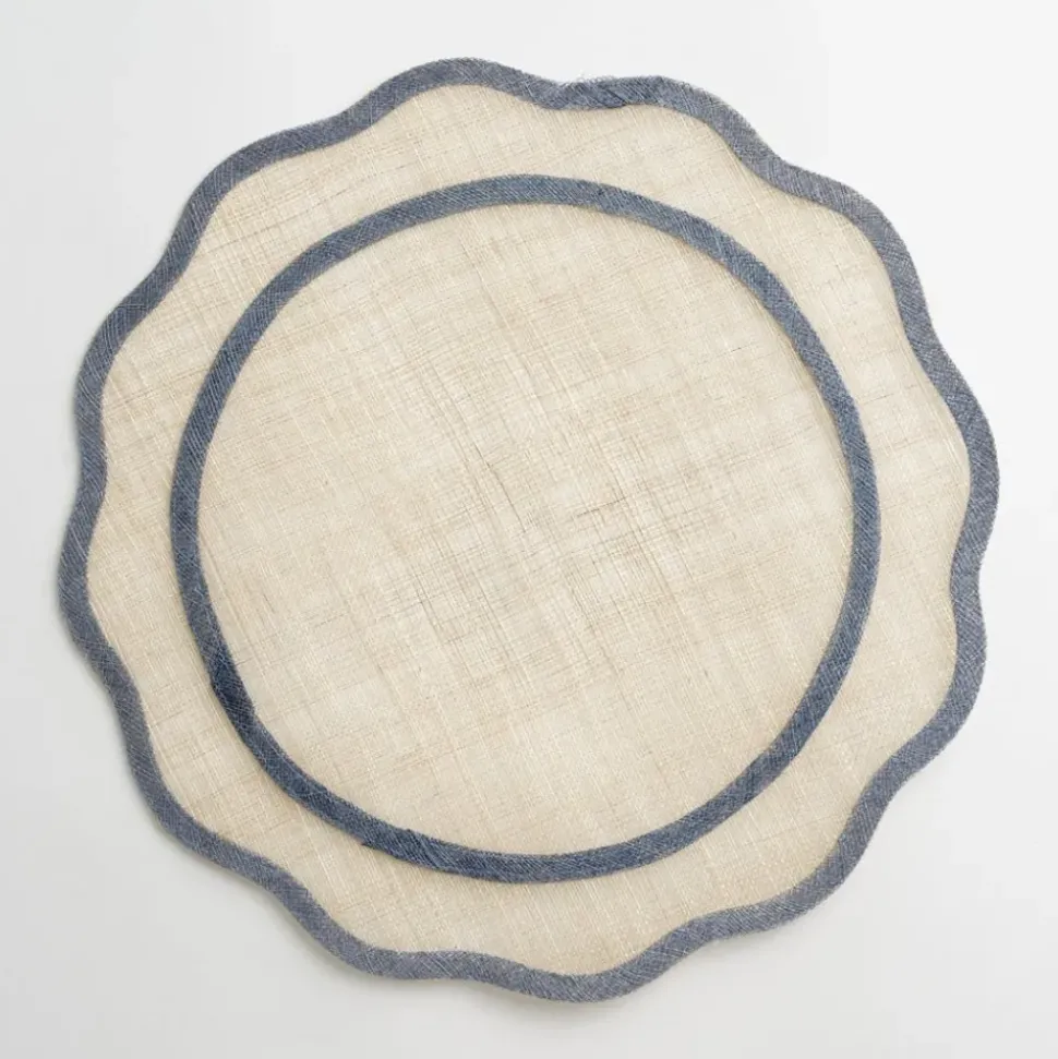Blue Scalloped Edge Natural Fiber Placemats | Set 4