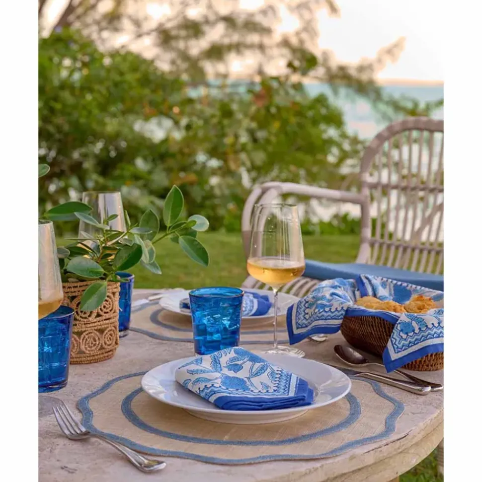 Blue Scalloped Edge Natural Fiber Placemats | Set 4
