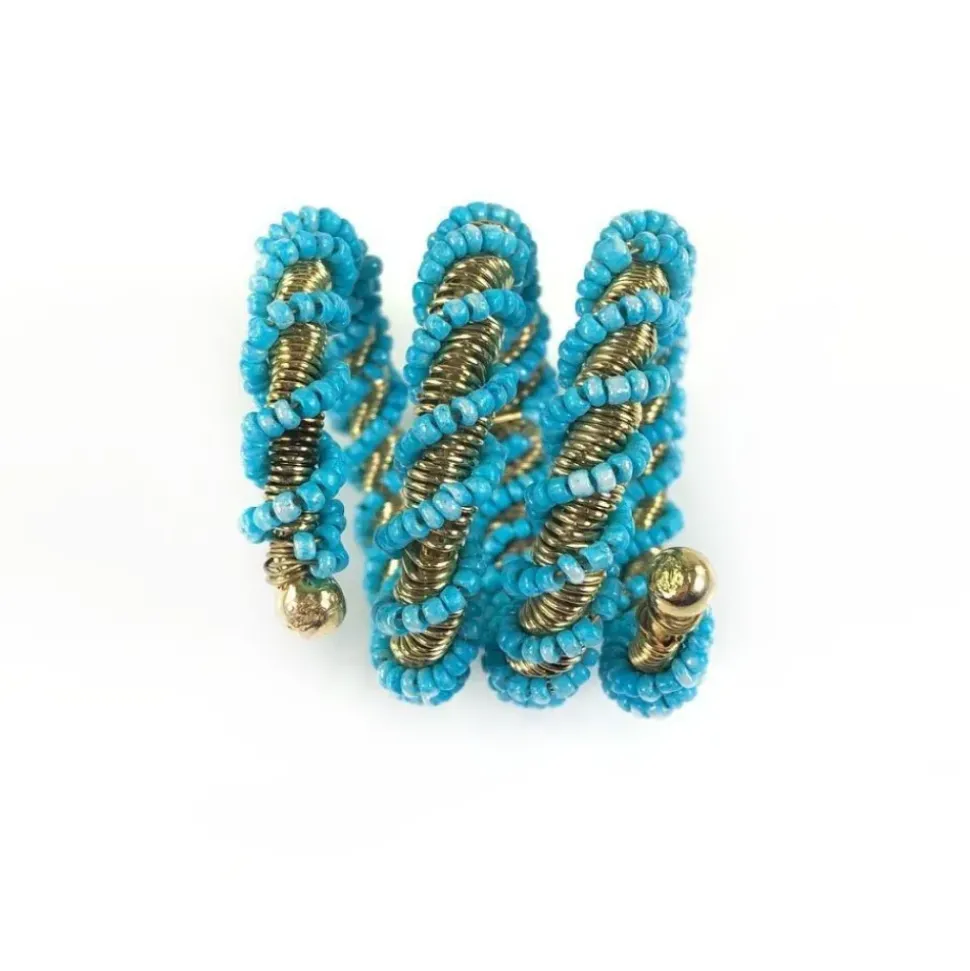 Blue Wrapped Beaded Napkin Ring | Set of 4
