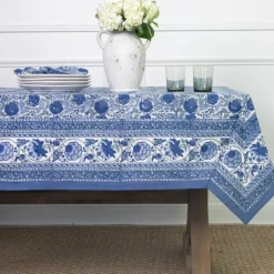 Bohemian Floral Azure Blue & Aqua Tablecloth