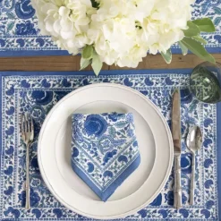Bohemian Floral Azure Blue & Aqua Placemat | Set of 4
