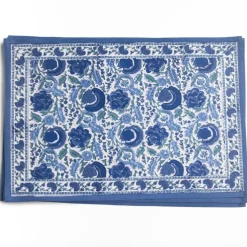 Bohemian Floral Azure Blue & Aqua Placemat | Set of 4