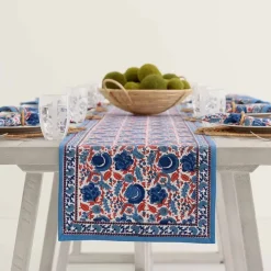 Bohemian Floral Blues & Paprika Table Runner