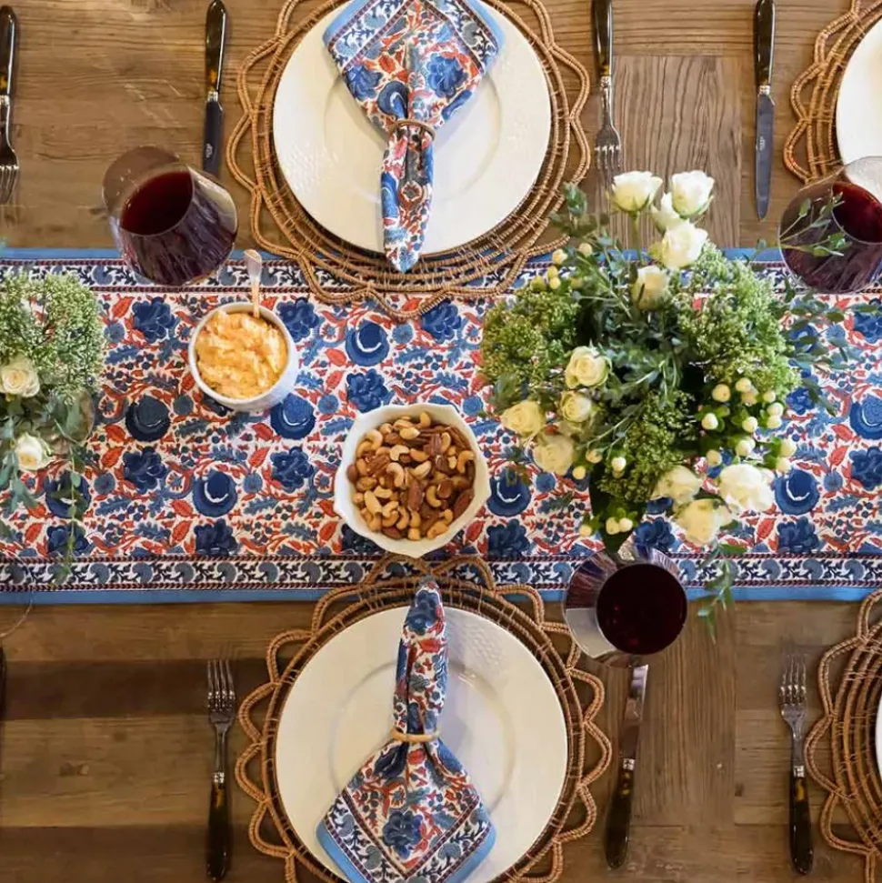 Bohemian Floral Blues & Paprika Table Runner