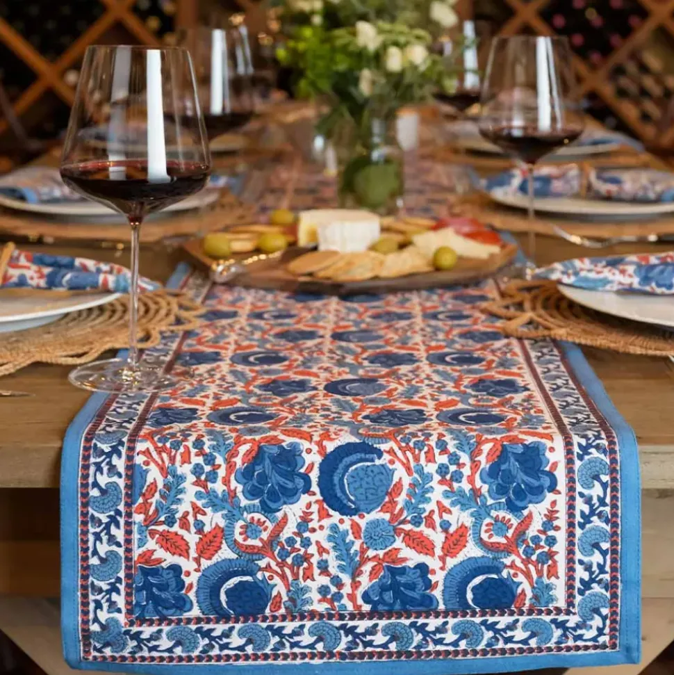 Bohemian Floral Blues & Paprika Table Runner