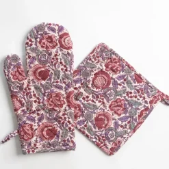 Bohemian Floral Dusty Rose Oven Mitt Set