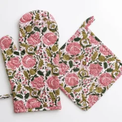 Bohemian Floral Moss & Mauve Oven Mitt Set