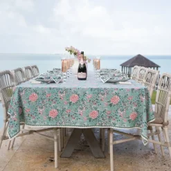 Butterfly Garden Aqua & Rose Tablecloth