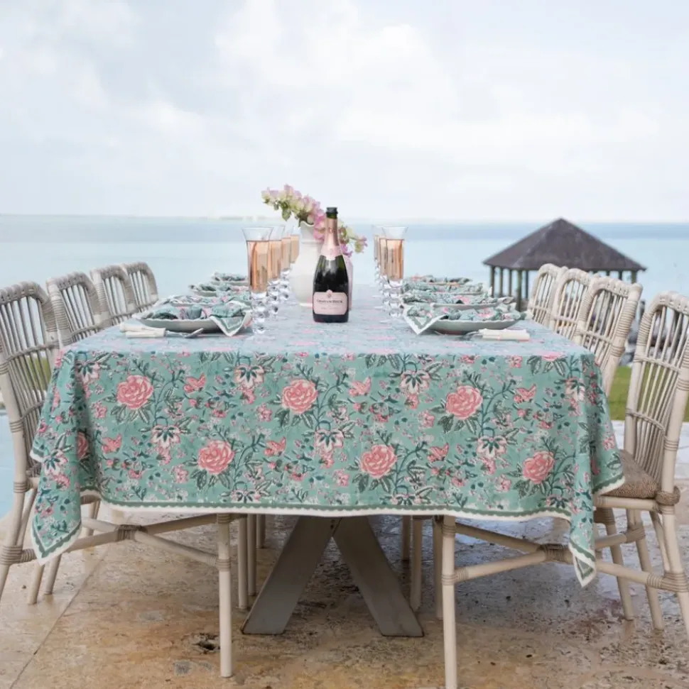 Butterfly Garden Aqua & Rose Tablecloth