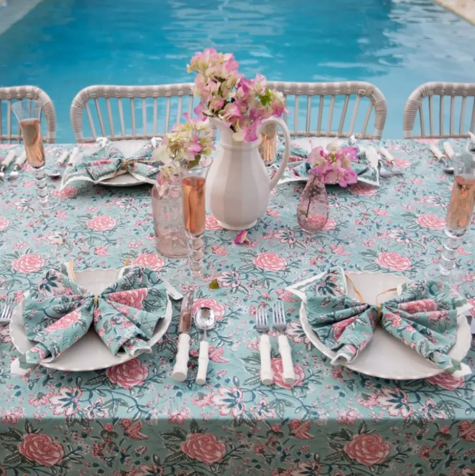 Butterfly Garden Aqua & Rose Tablecloth