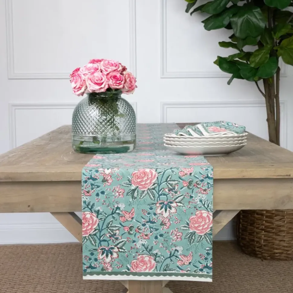 Butterfly Garden Aqua & Rose Table Runner