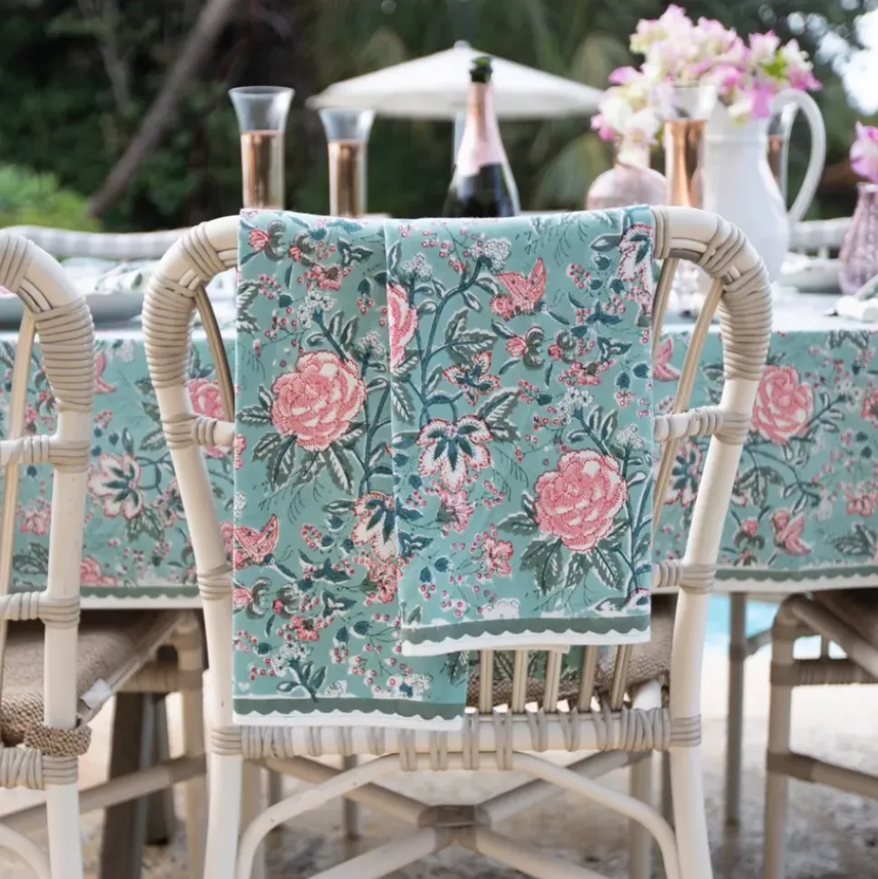 Butterfly Garden Aqua & Rose Tea Towels