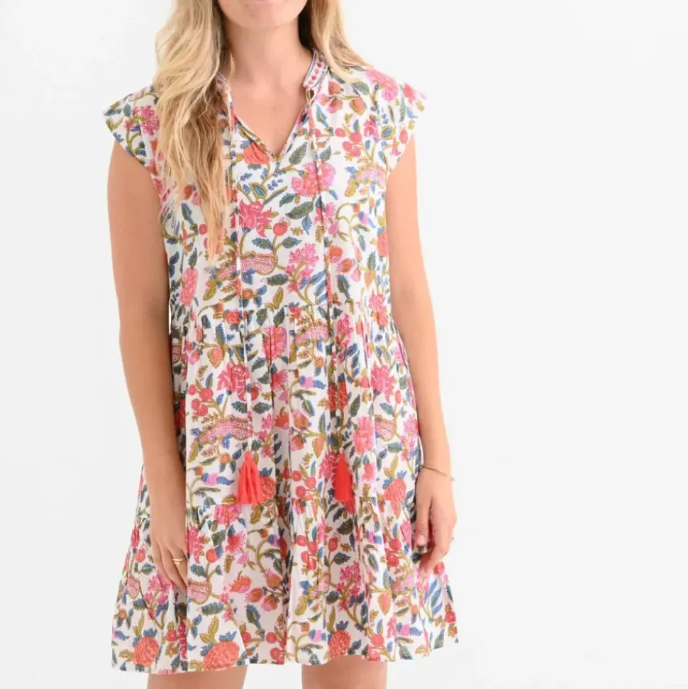 Cabana Garden Cap Sleeve Flounce Dress