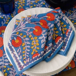 Cactus Flower Blue & Poppy Napkin | Set of 4