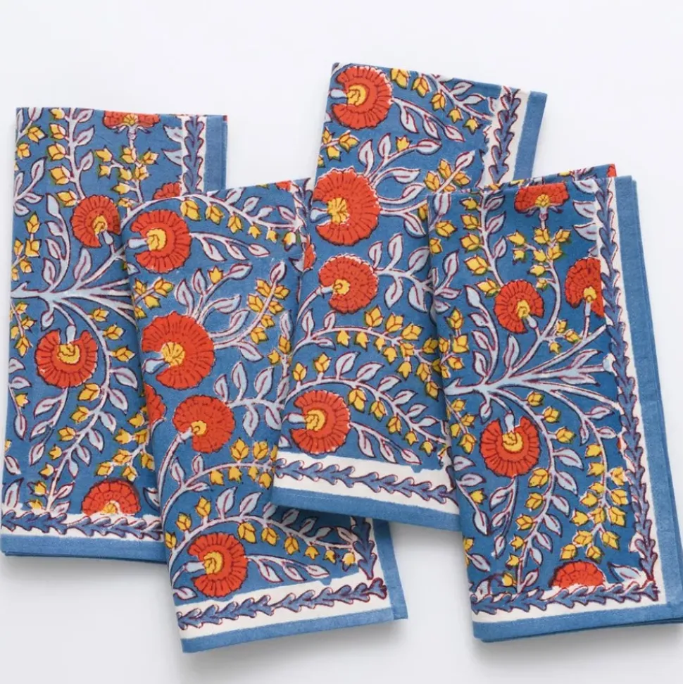 Cactus Flower Blue & Poppy Napkin | Set of 4