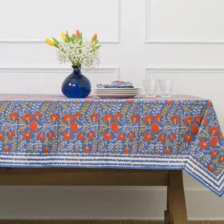 Cactus Flower Blue & Poppy Tablecloth