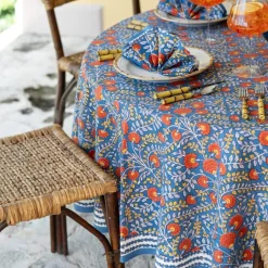 Cactus Flower Blue & Poppy Tablecloth