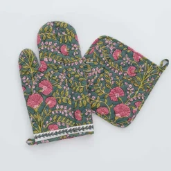 Cactus Flower Jade Oven Mitt Set