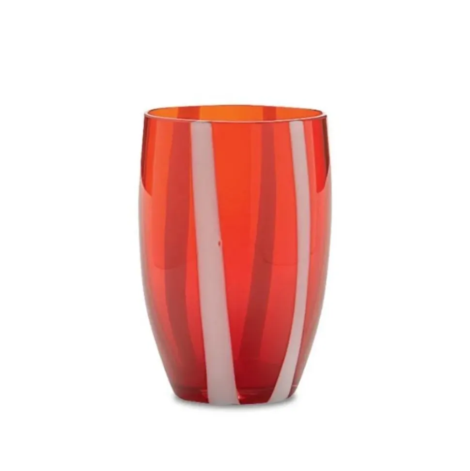 Candy Striped Drinking Glass- Cranberry Red
