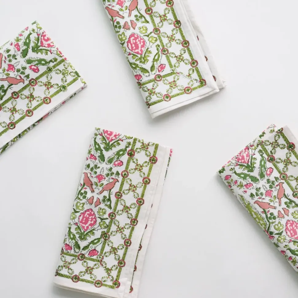 Dove & Cypress Pink & Green Napkin | Set of 4