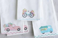 Embroidered tea towels cute flower cart | Set 2