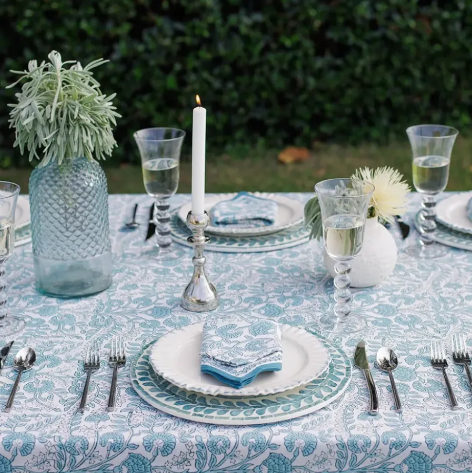 Floral Trellis Aqua Tablecloth
