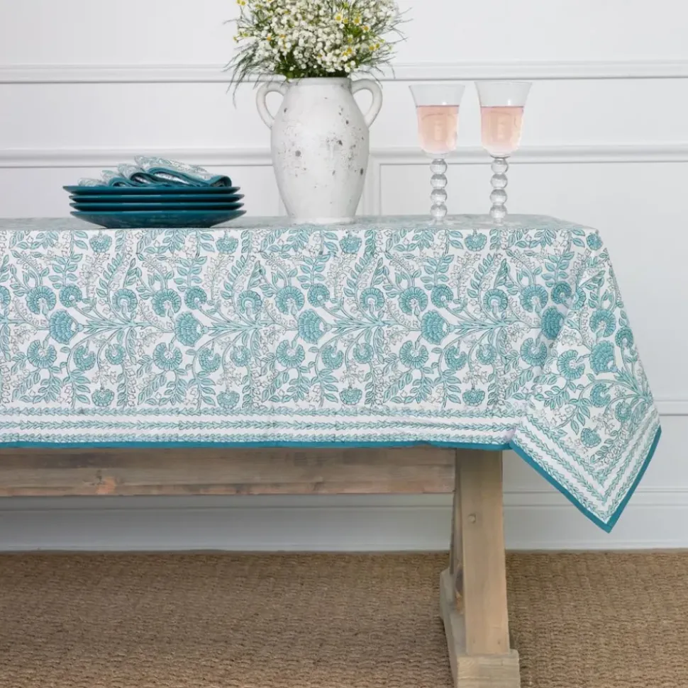 Floral Trellis Aqua Tablecloth