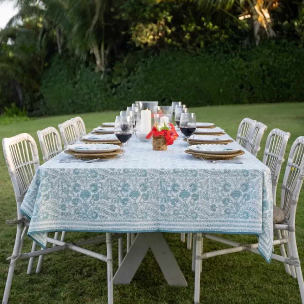 Floral Trellis Aqua Tablecloth