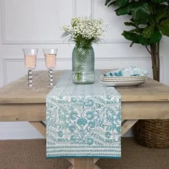 Floral Trellis Aqua Table Runner