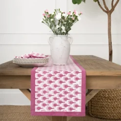 Geo Feather Fuchsia Table Runner
