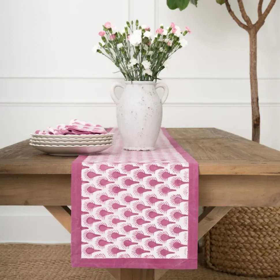 Geo Feather Fuchsia Table Runner