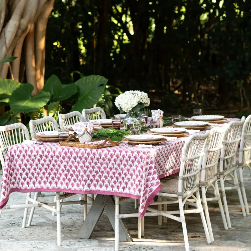 Geo Feather Fuchsia Tablecloth