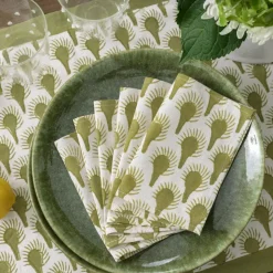 Geo Feather Moss Cocktail Napkin | Set of 6