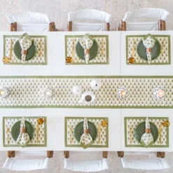 Geo Feather Moss Table Runner