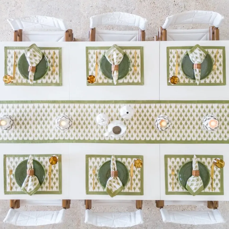 Geo Feather Moss Table Runner