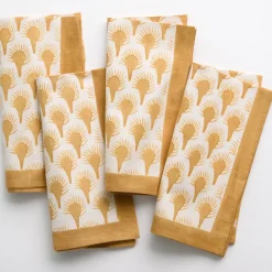 Geo Feather Ochre Napkin | Set of 4