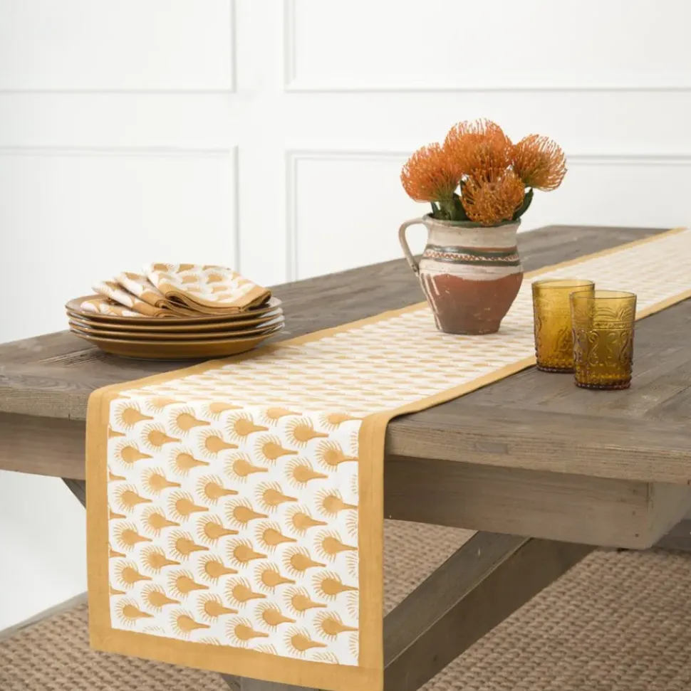 Geo Feather Ochre Table Runner