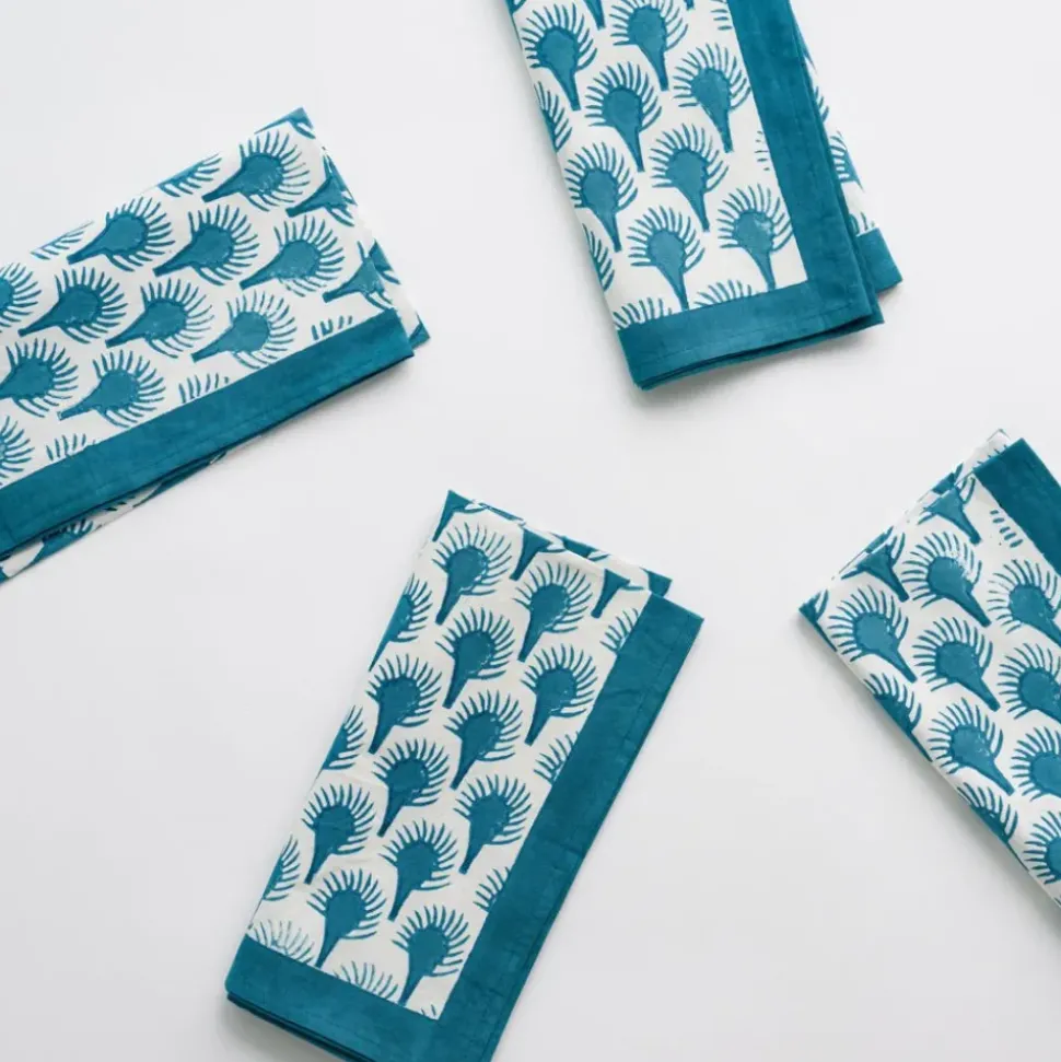 Geo Feather Teal Napkin | Set of 4