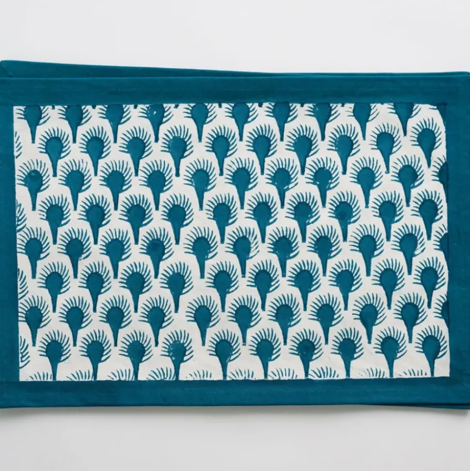 Geo Feather Teal Placemats | Set of 4