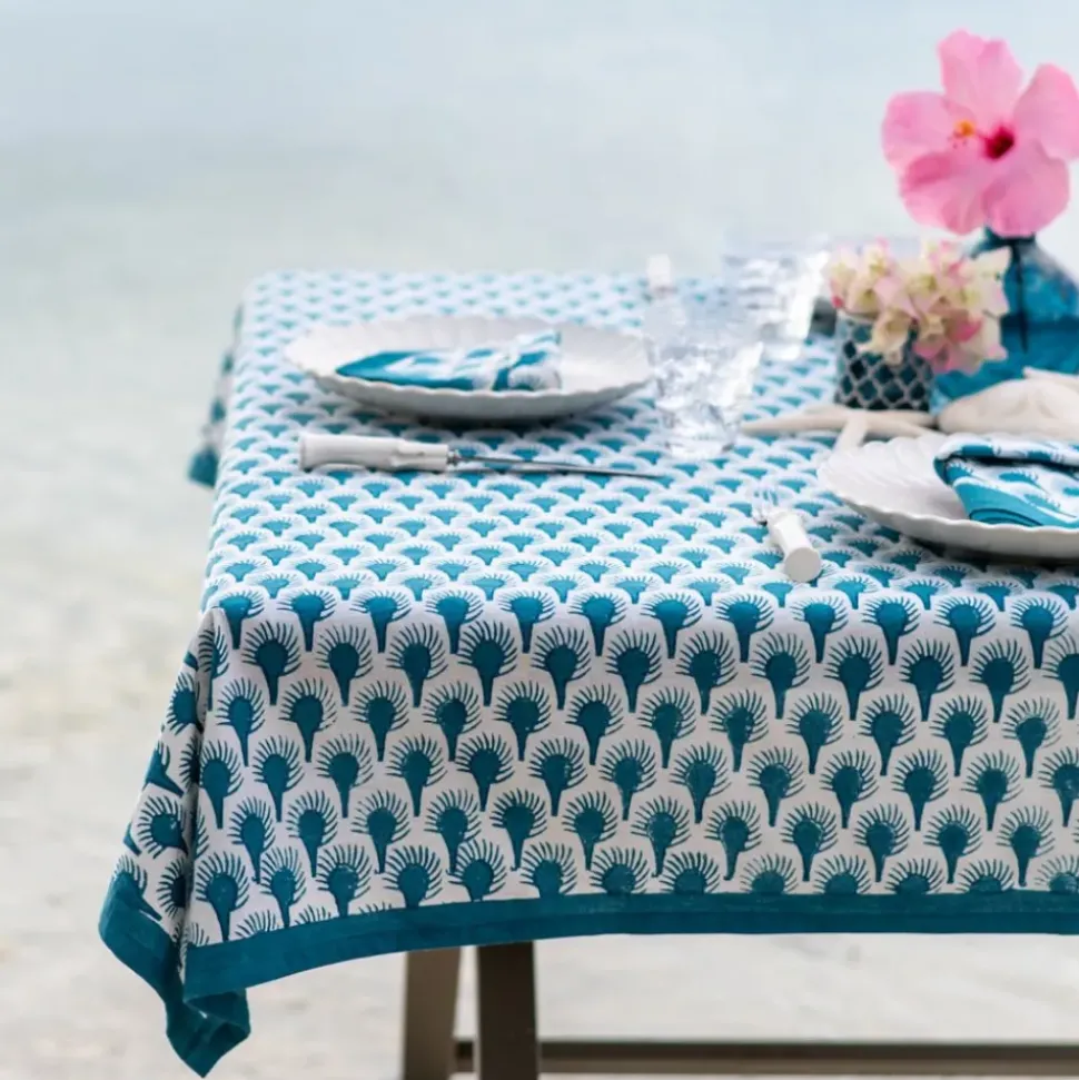 Geo Feather Teal Tablecloth