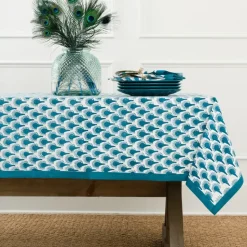 Geo Feather Teal Tablecloth