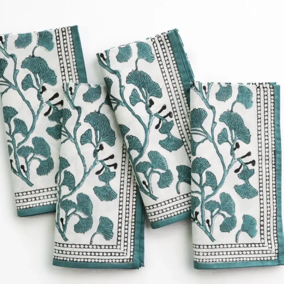 Ginkgo Teal Napkins | Set of 4
