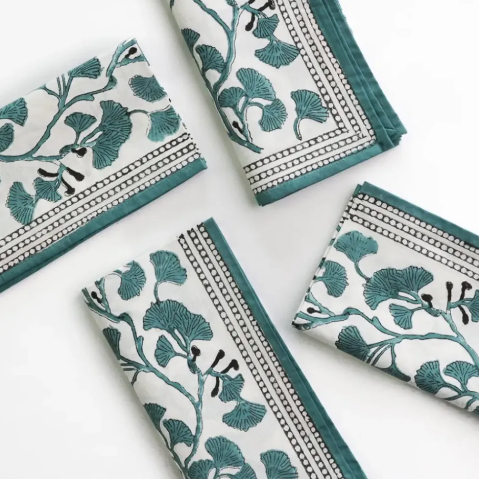 Ginkgo Teal Napkins | Set of 4