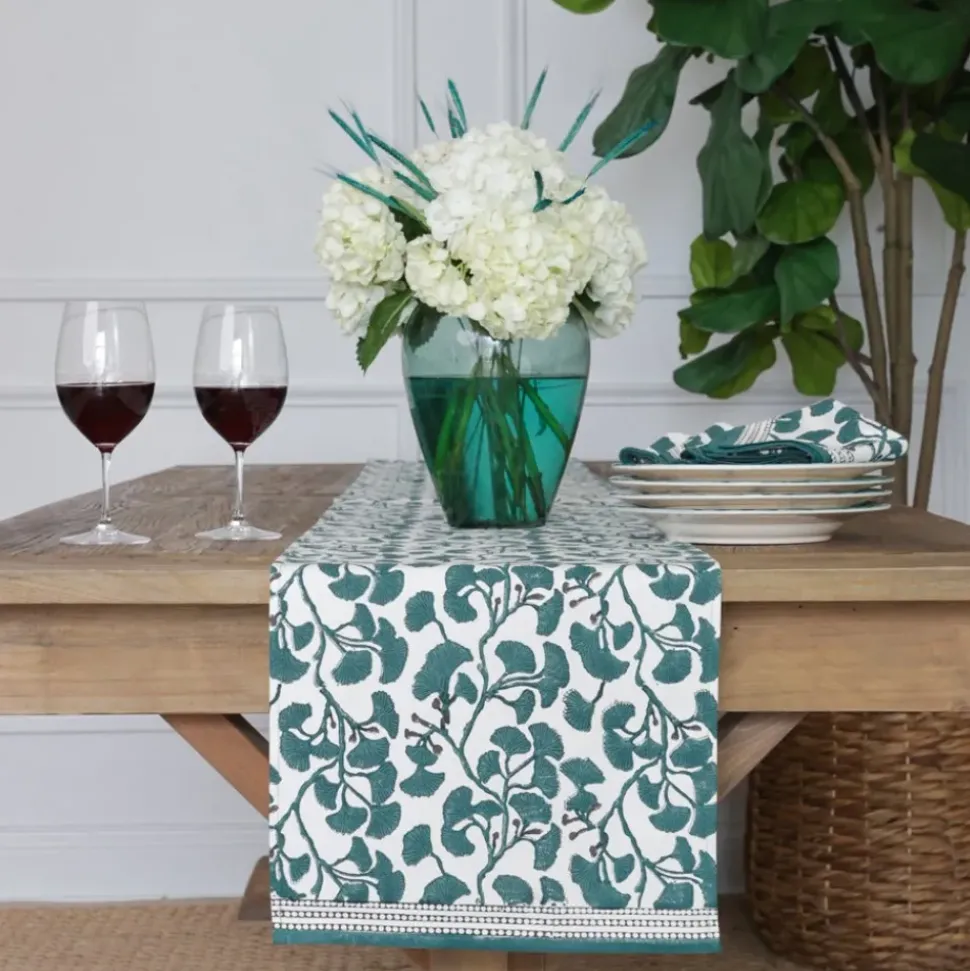 Ginkgo Teal Table Runner