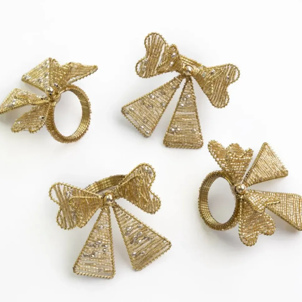 Gold Bow Beaded Napkin Ring | Set of 4